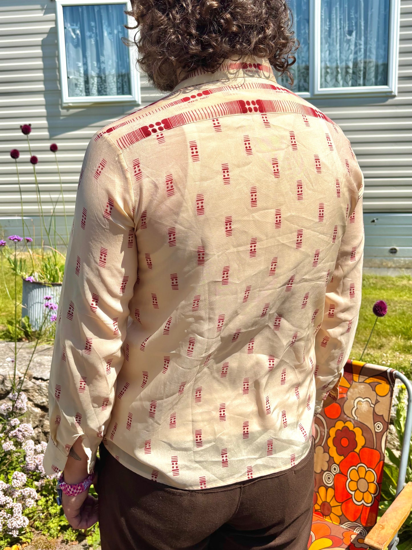 Vintage 70s Beige Printed Shirt