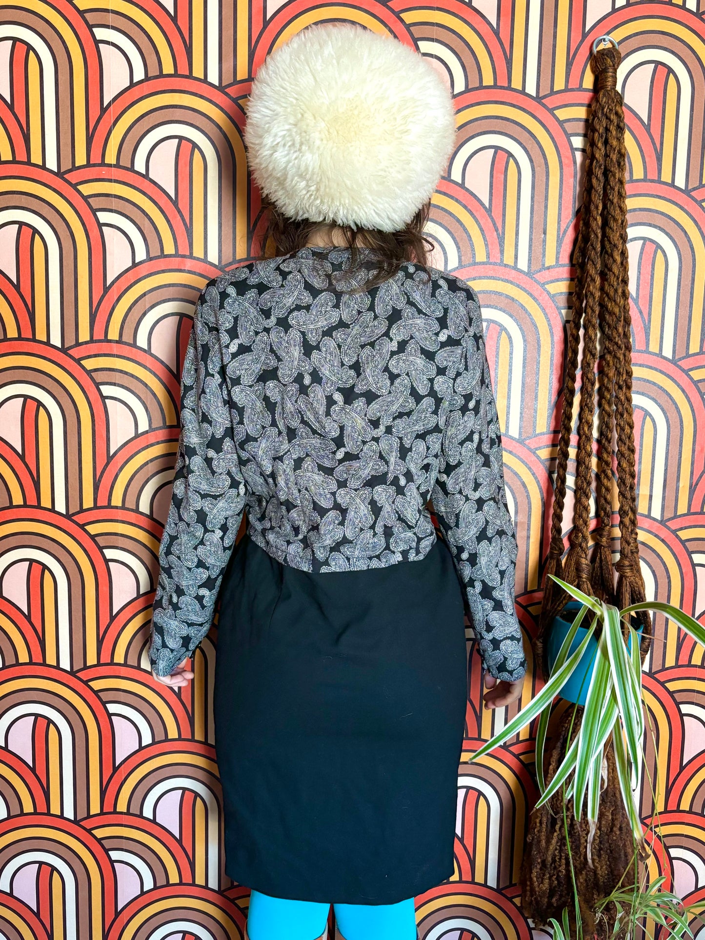 Vintage 80s Black Paisley Dress