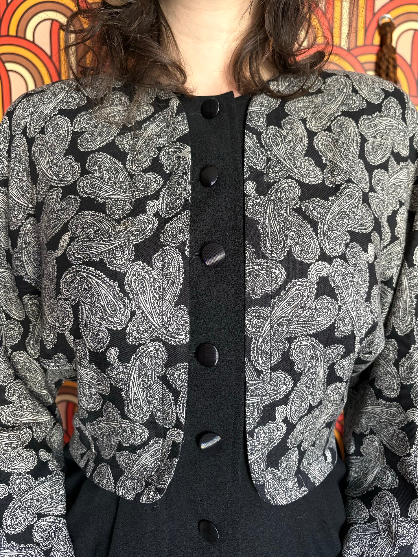 Vintage 80s Black Paisley Dress