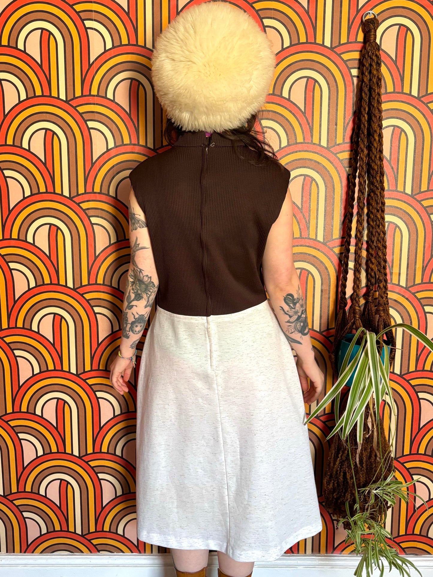 Vintage 60s Cream and Brown Mod Dress