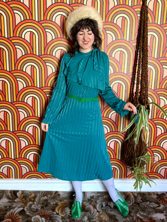 Vintage 70s Turquoise Midi Dress