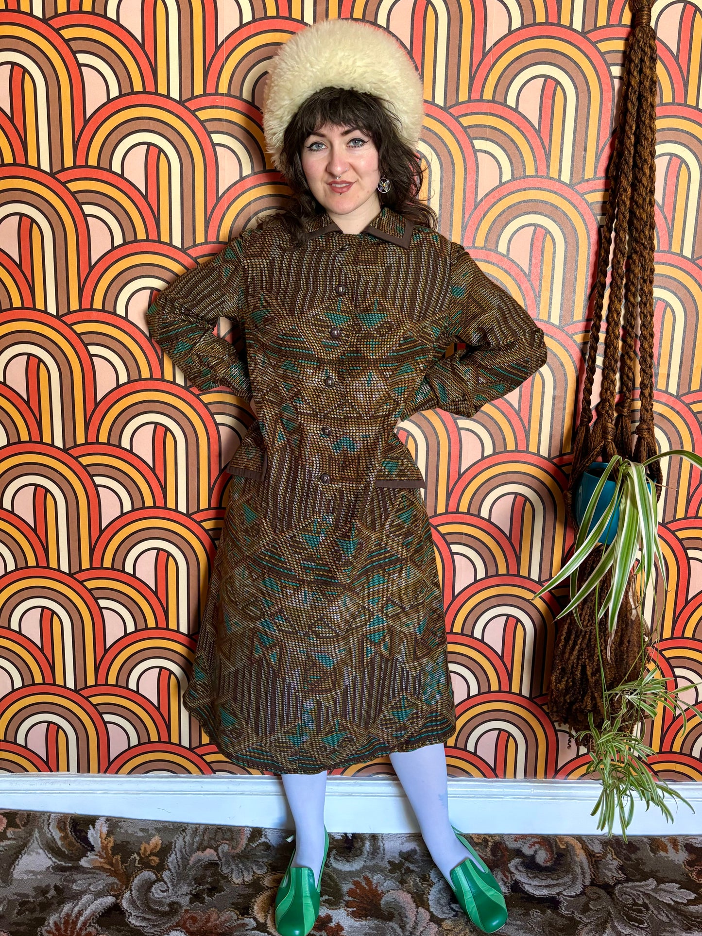 Vintage 70s Brown Geo Print Dress