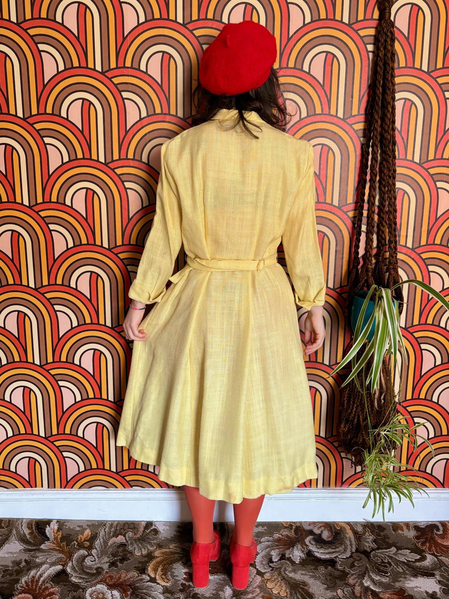 Vintage 60s Pastel Yellow Linen Fit and Flare Dress