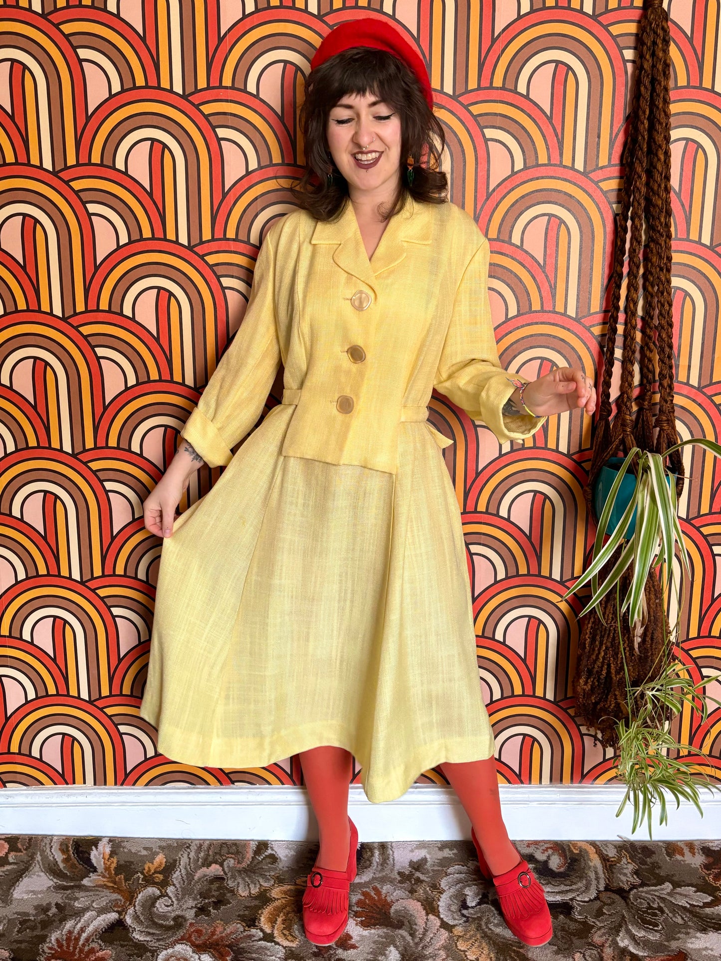 Vintage 60s Pastel Yellow Linen Fit and Flare Dress
