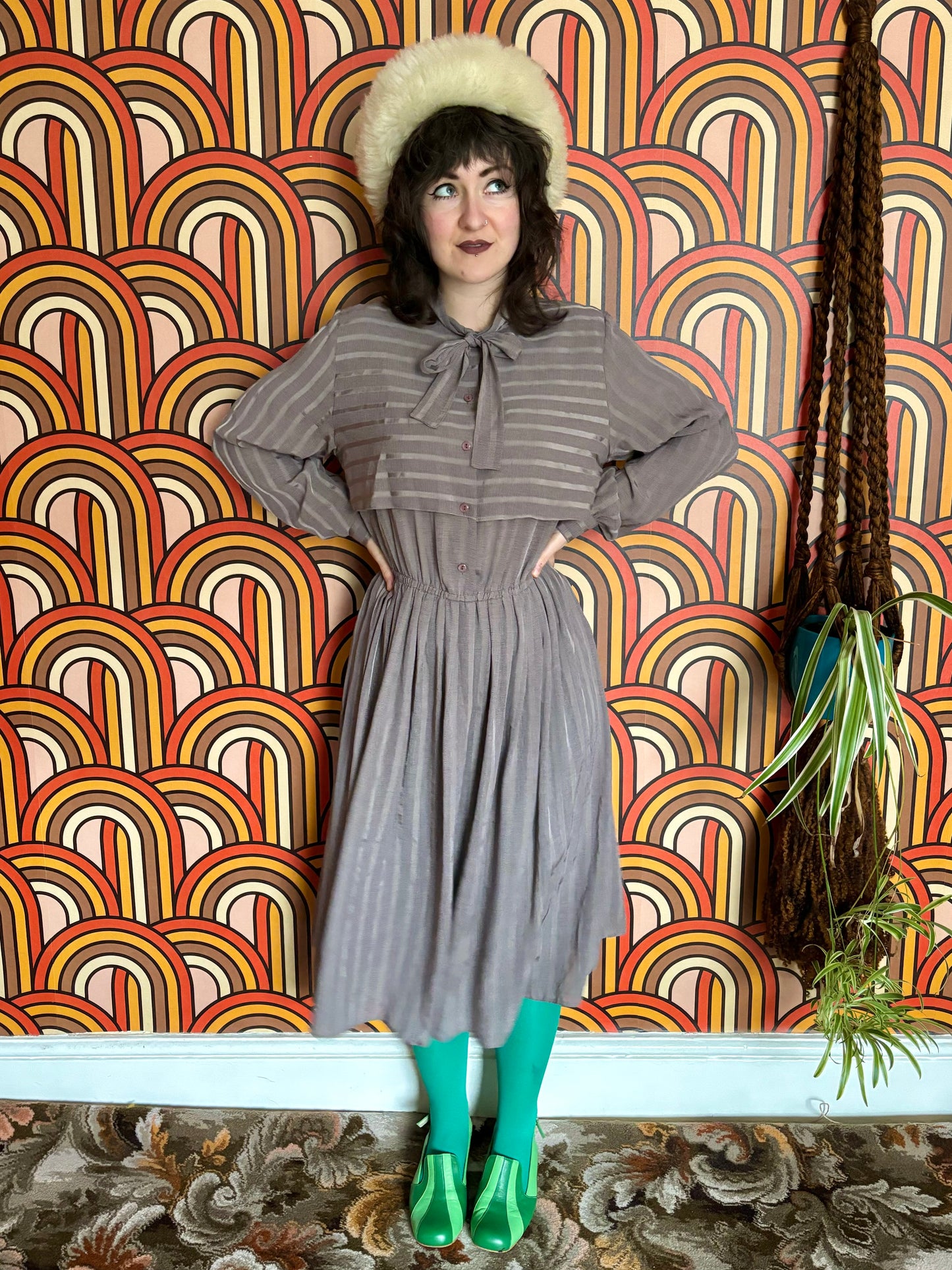 Vintage 70s Grey St Michaels Midi Dress