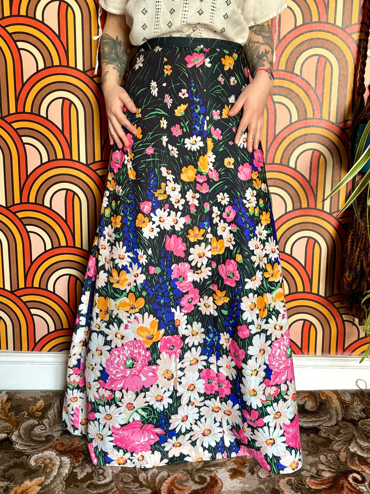 Vintage 70s Colourful Floral Maxi Skirt