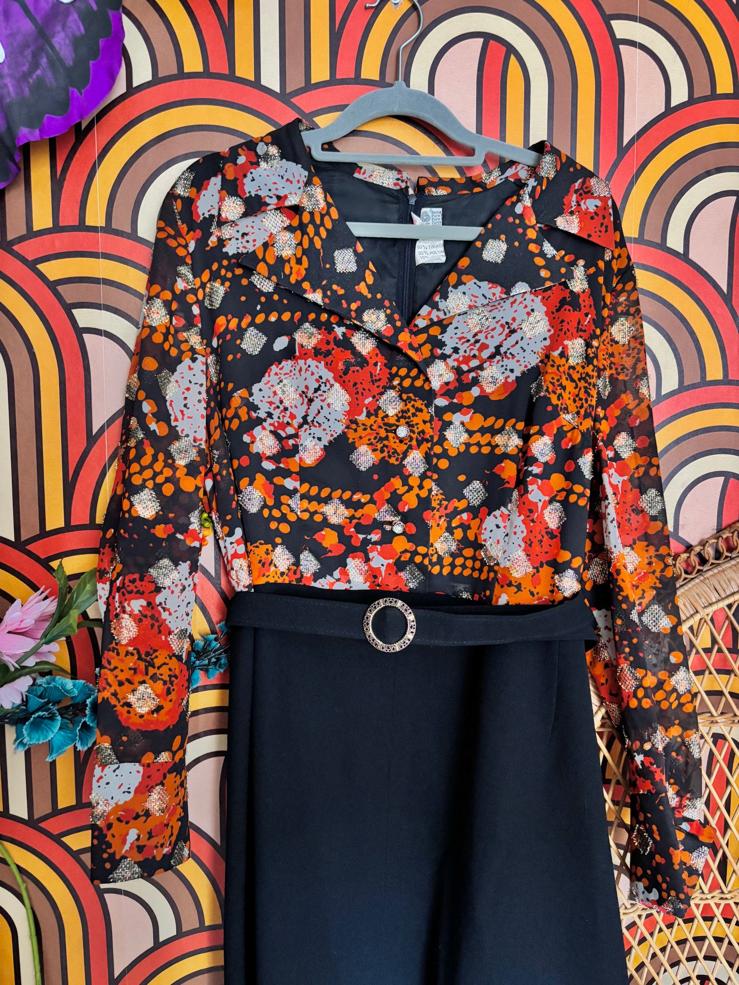 Vintage 70s Orange and Black Maxi Dress