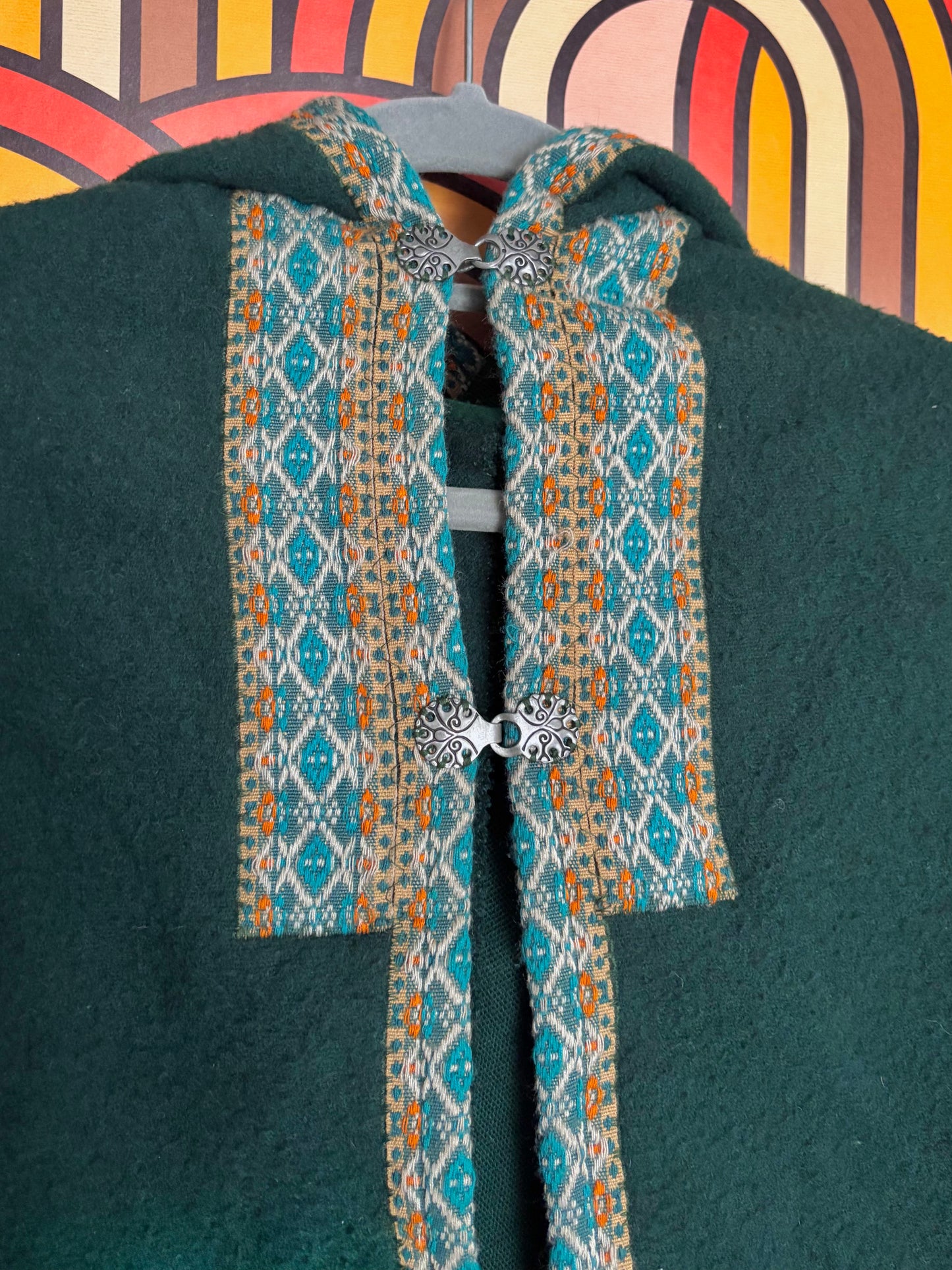 Vintage 60s Green Wool Cape