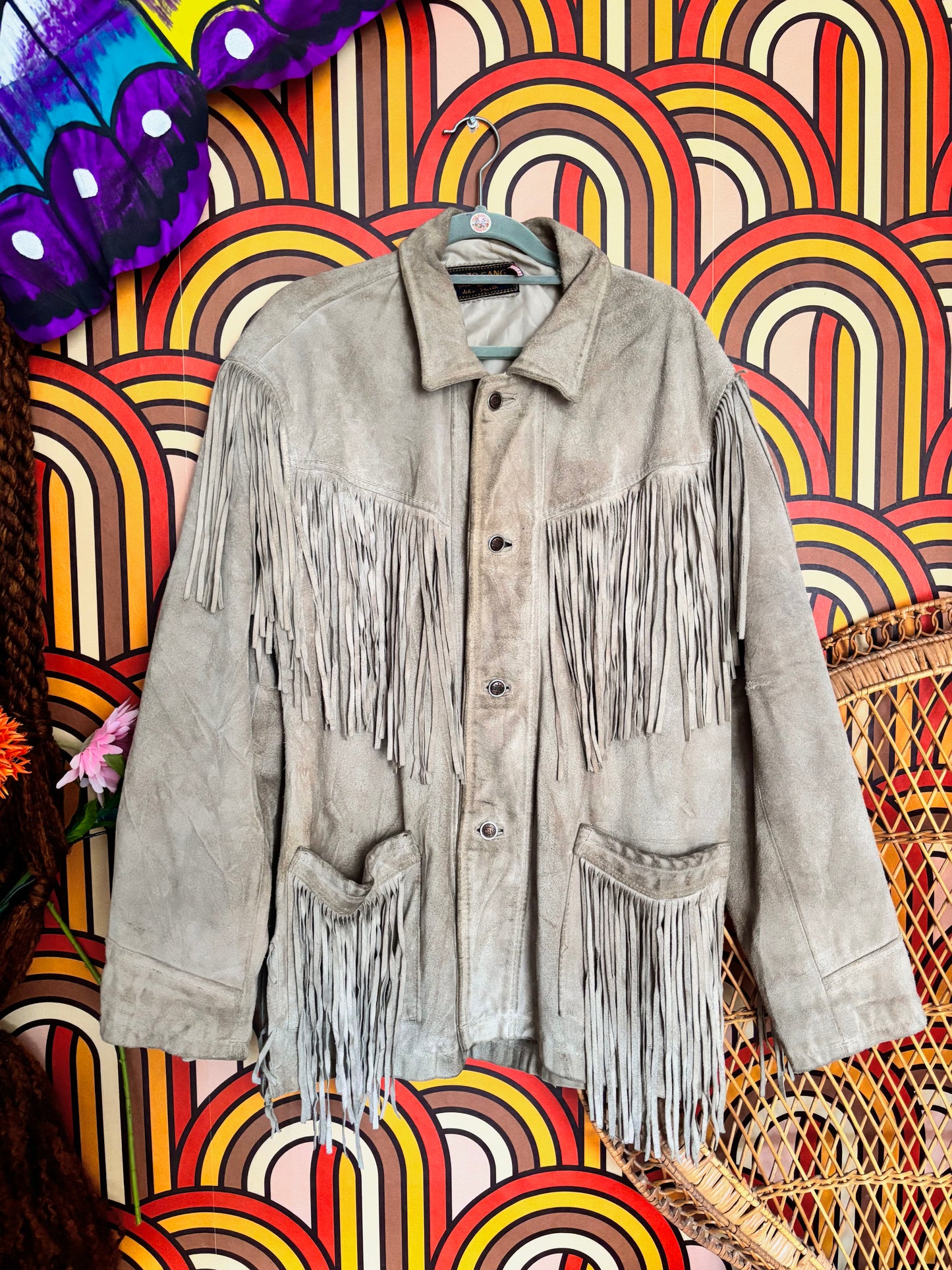 Vintage 70s Cream Suede Fringe Jacket