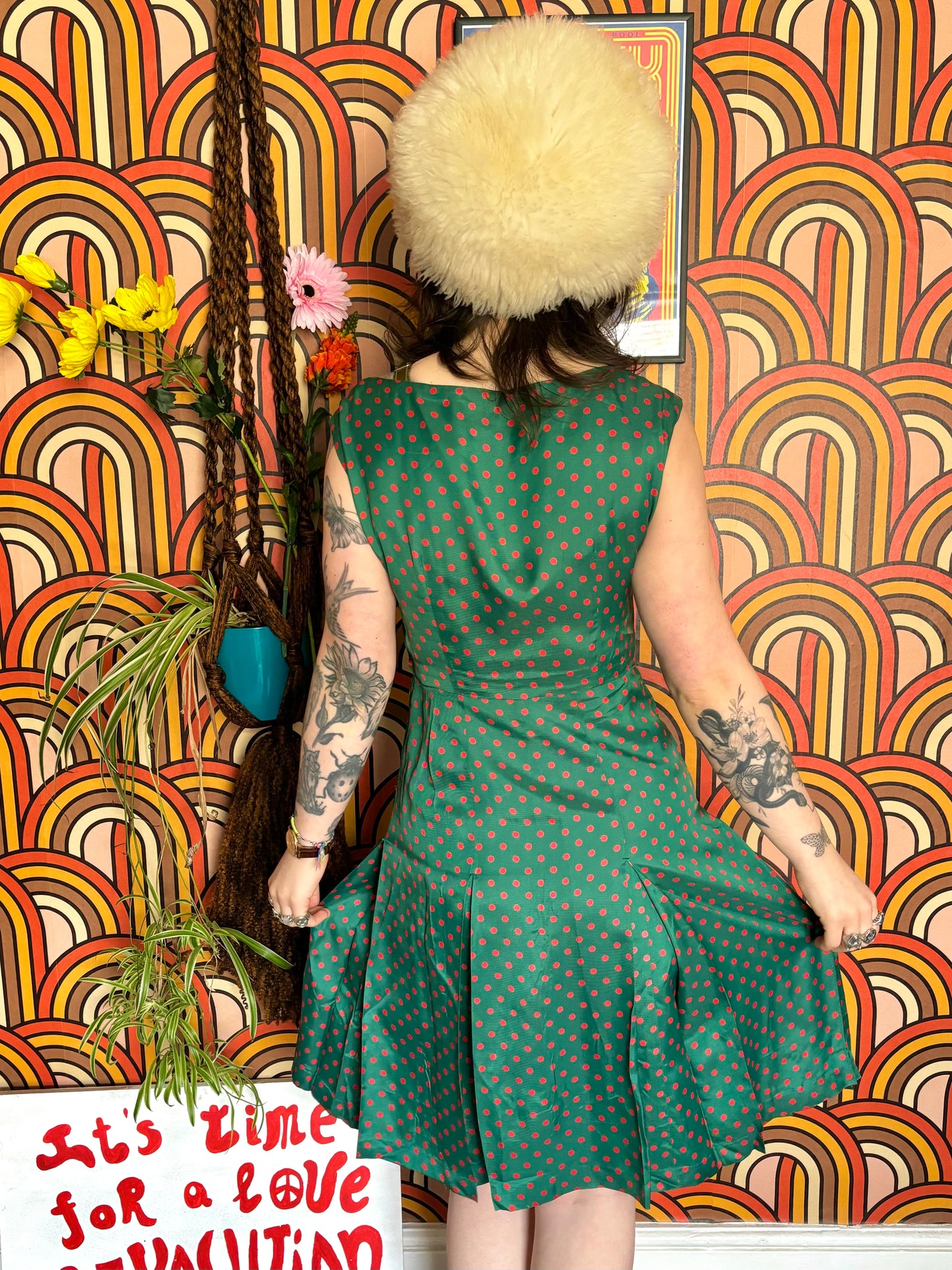 Vintage 60s Green and Red Spotty Dress