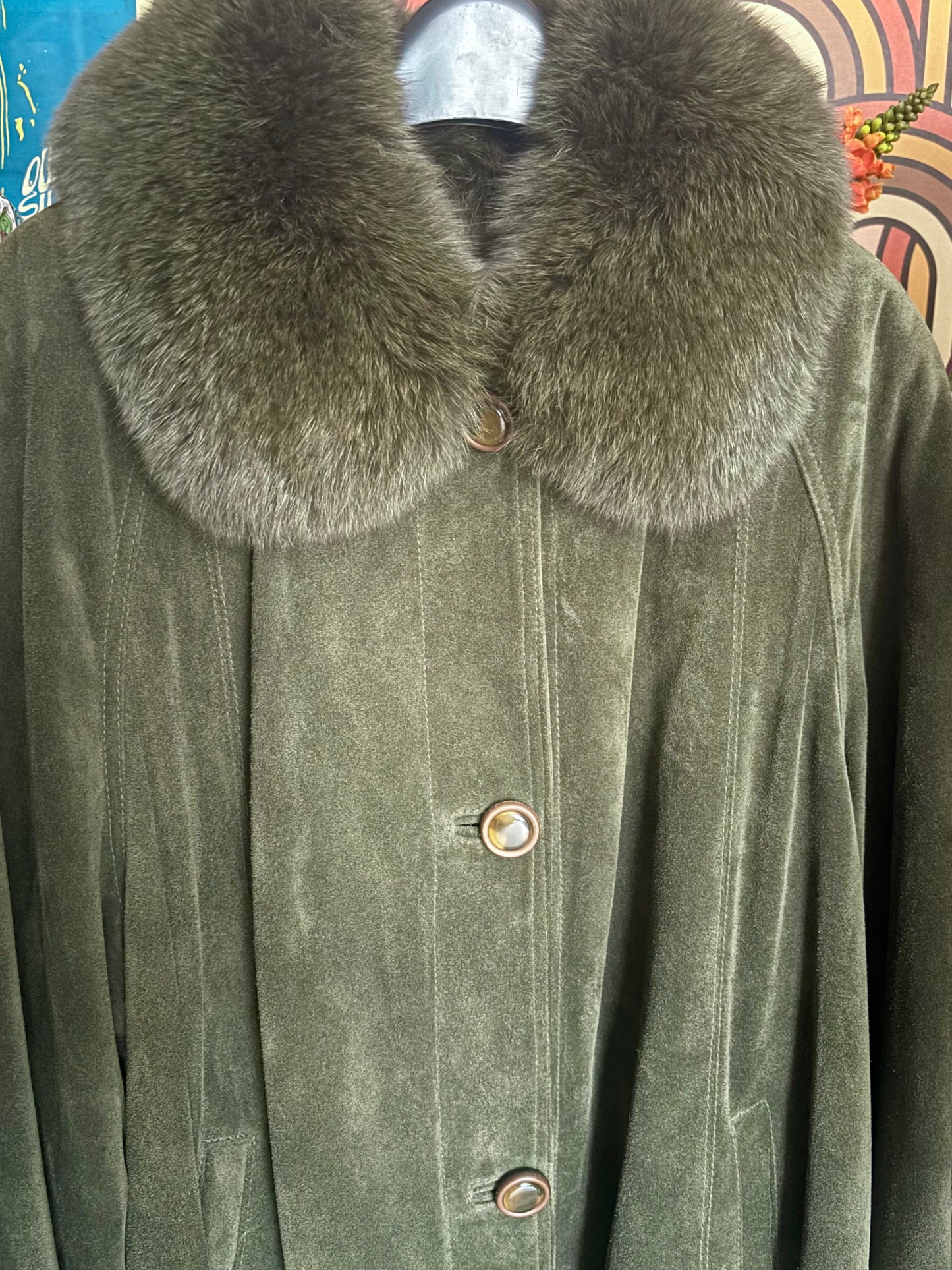Vintage 70s Olive Green Suede Coat
