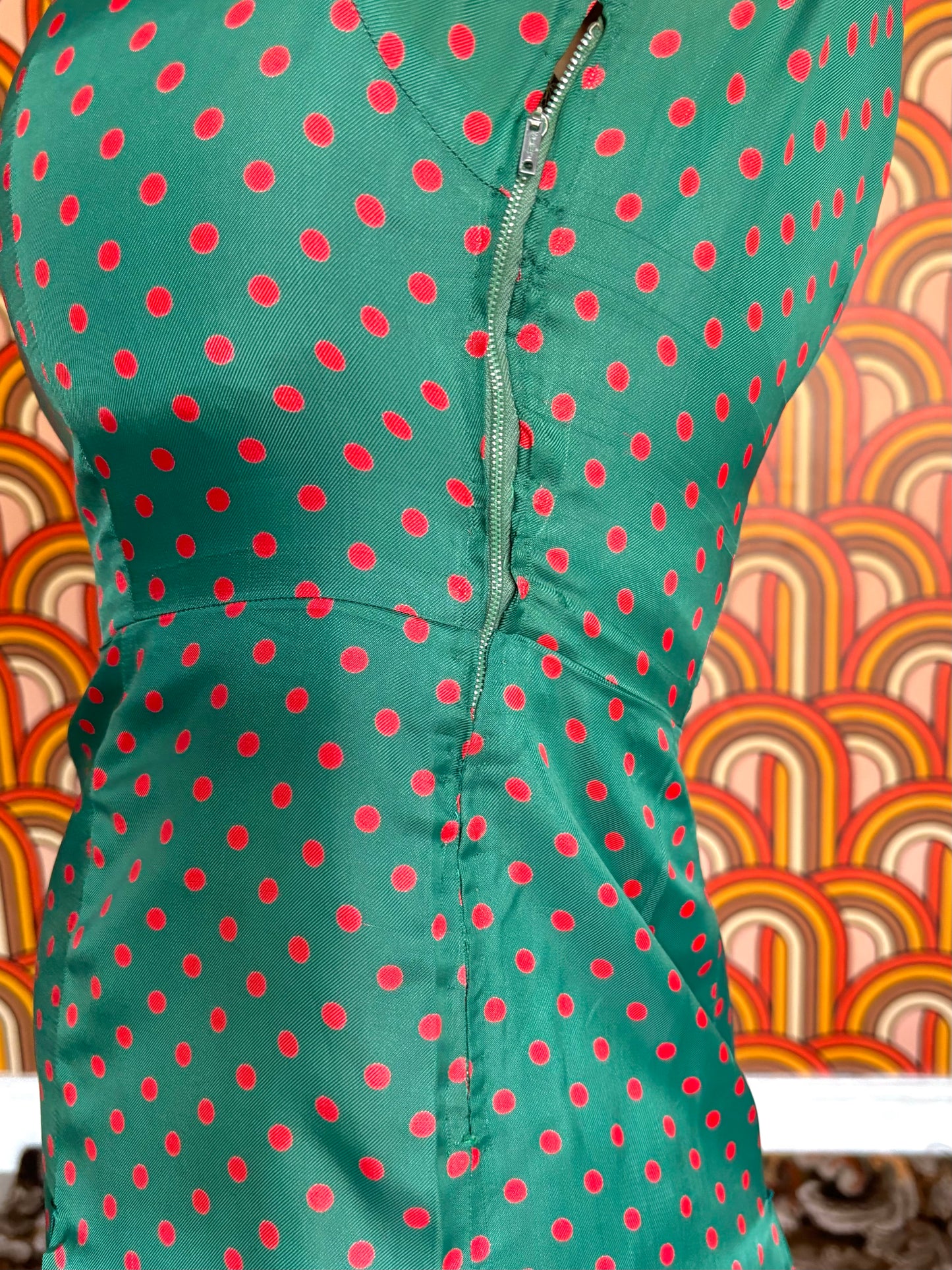 Vintage 60s Green and Red Spotty Dress