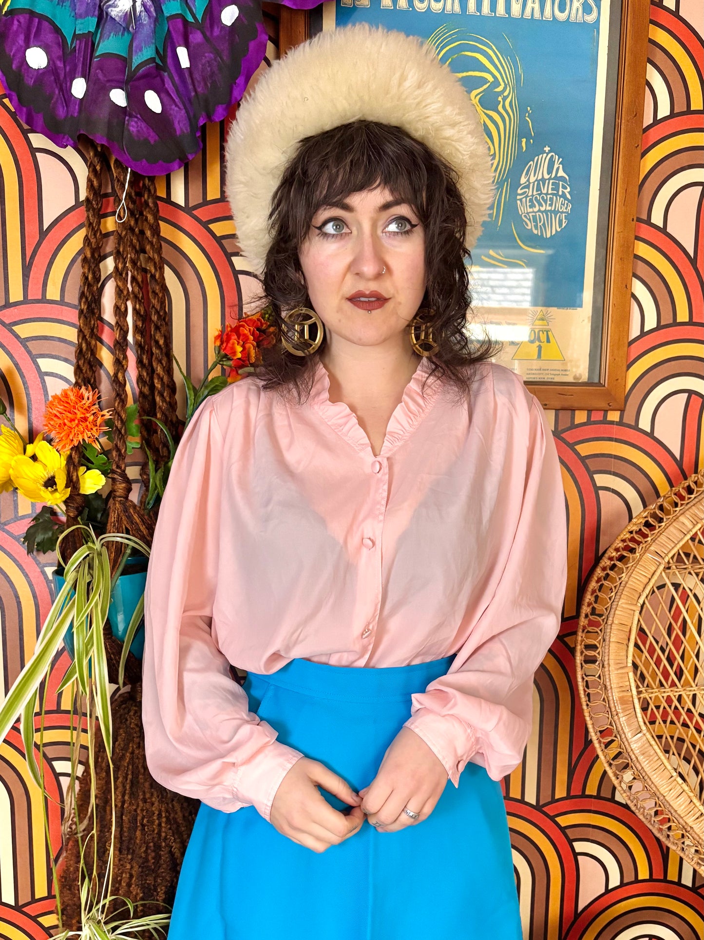 Kitsch Inn Vintage 60s Pastel Pink Frill Blouse