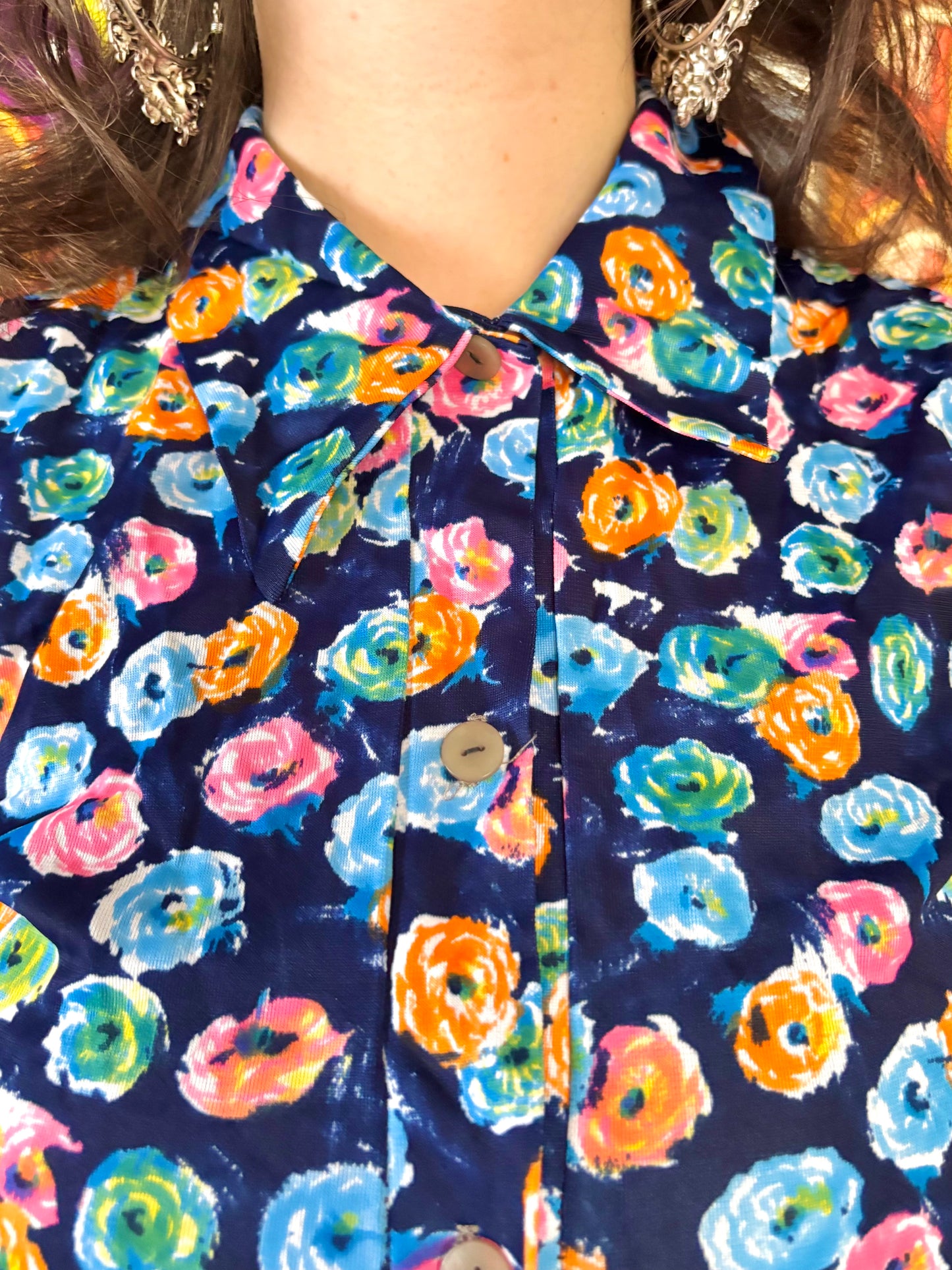 Kitsch Inn Vintage 70s Navy Floral Dress