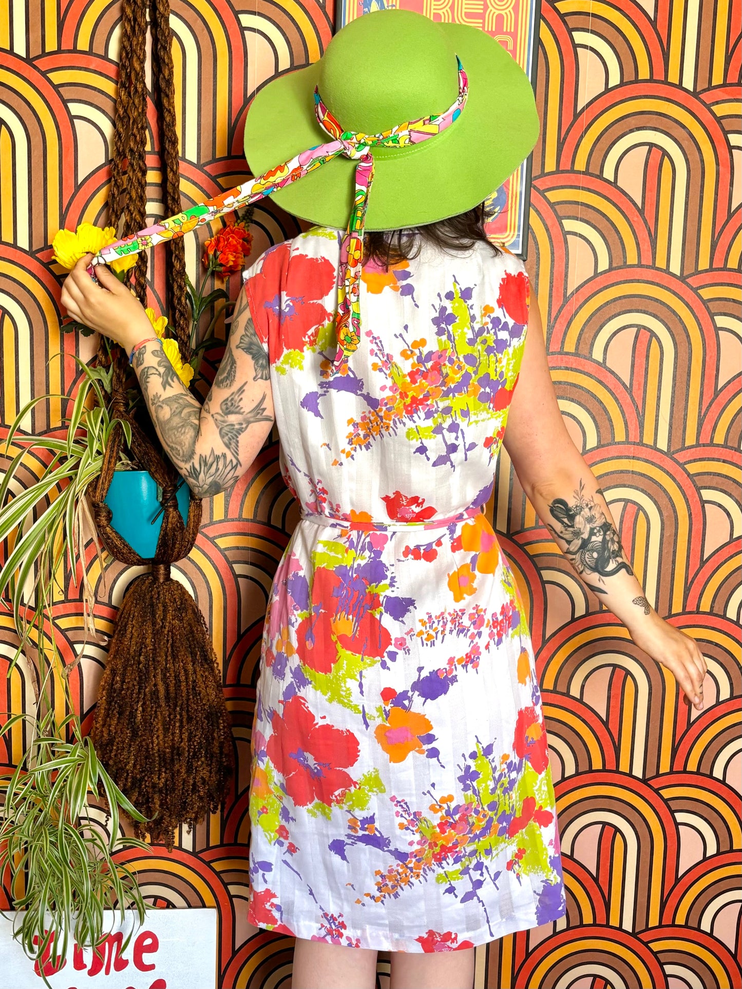 Vintage 60s Colourful Floral Knee Dress