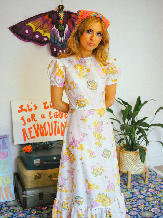 Vintage 60s Flower Power Maxi Dress