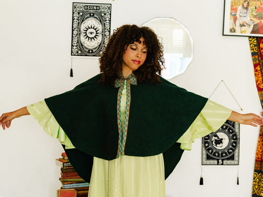 Vintage 60s Green Wool Cape