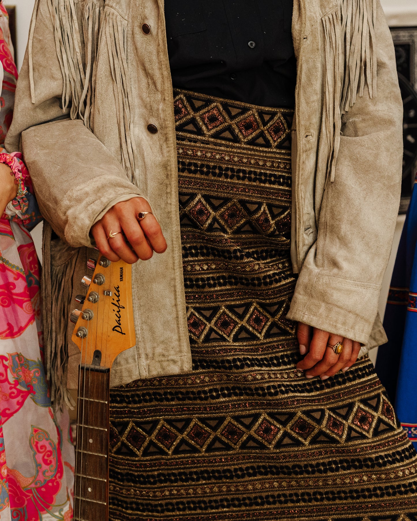 Vintage 70s Brown and Gold Maxi Skirt