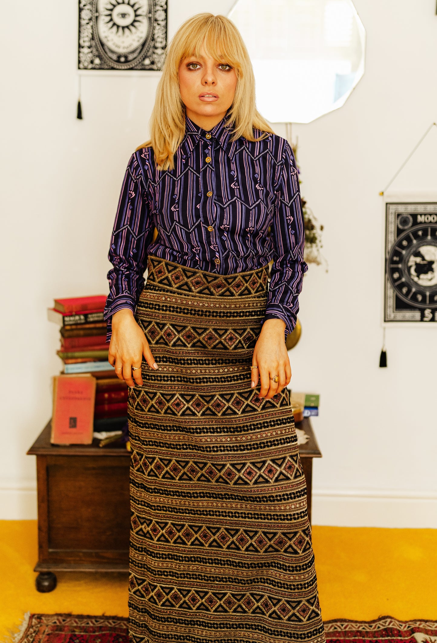 Vintage 70s Brown and Gold Maxi Skirt