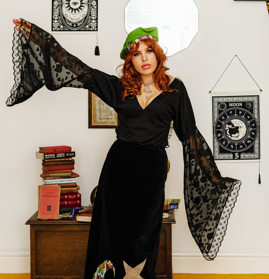 Vintage 90s Black Bell Sleeve Top