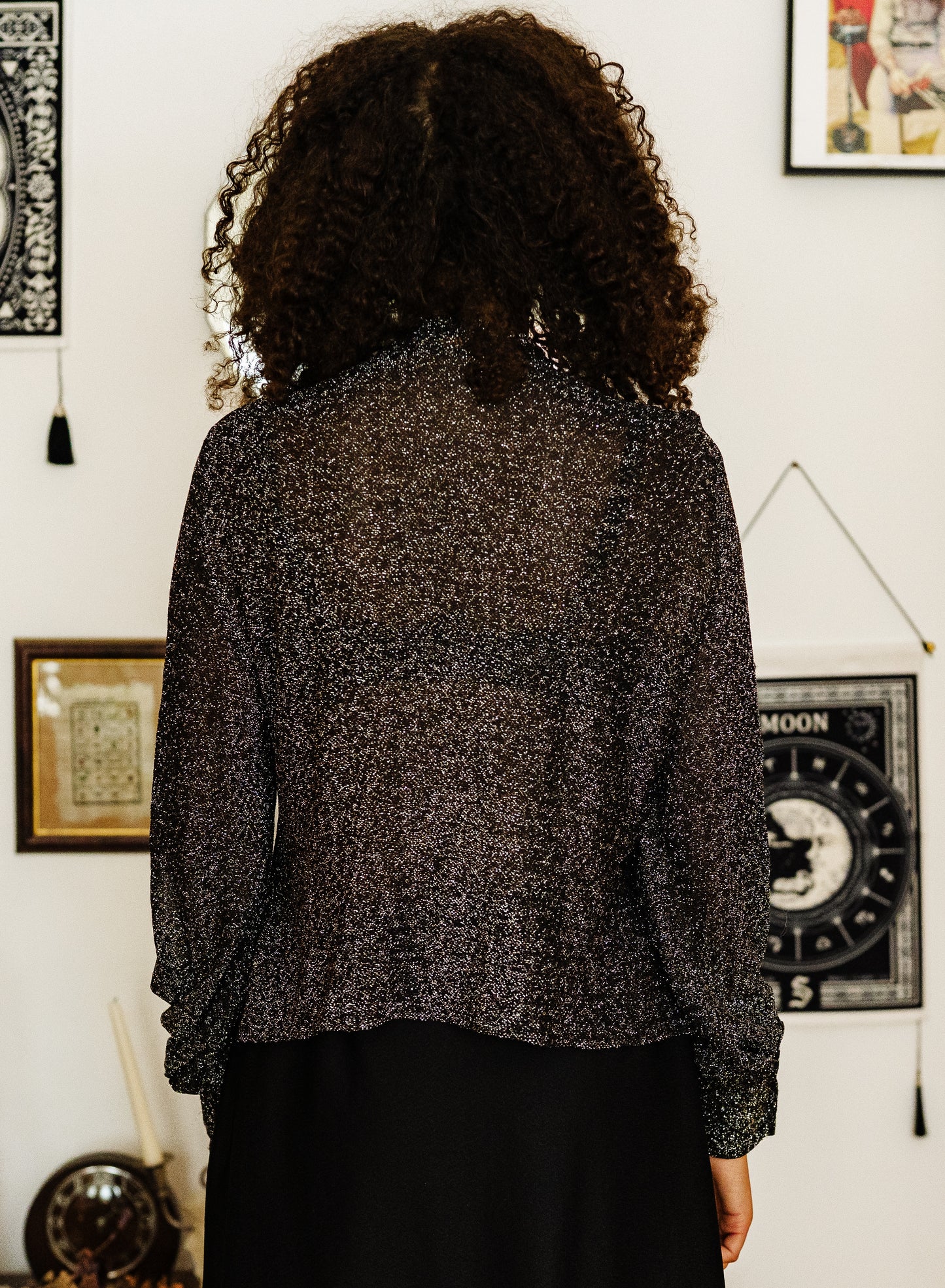 Vintage 70s Silver Lurex Pussy Bow Blouse