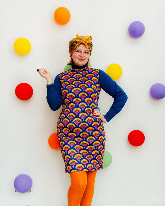 Vintage 60s Purple Rainbow Shift Dress