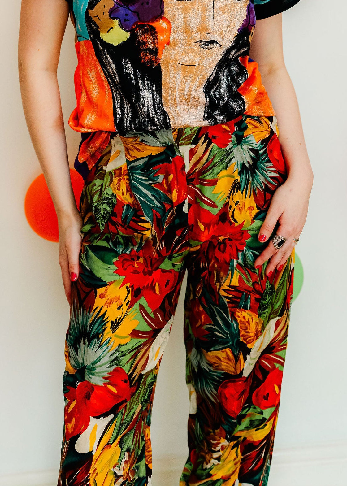 Vintage 80s Colourful Hawaiian Print Trousers