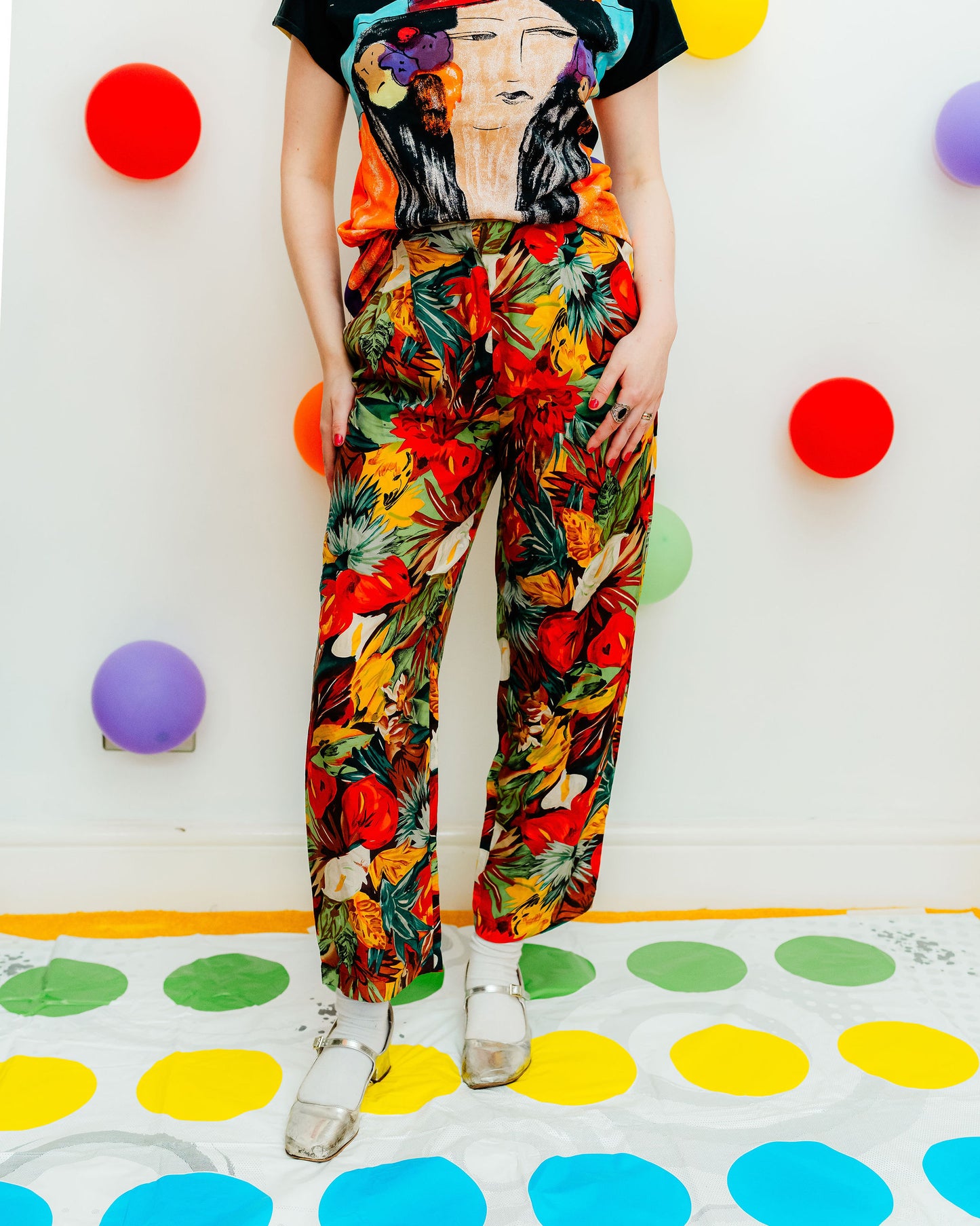 Vintage 80s Colourful Hawaiian Print Trousers