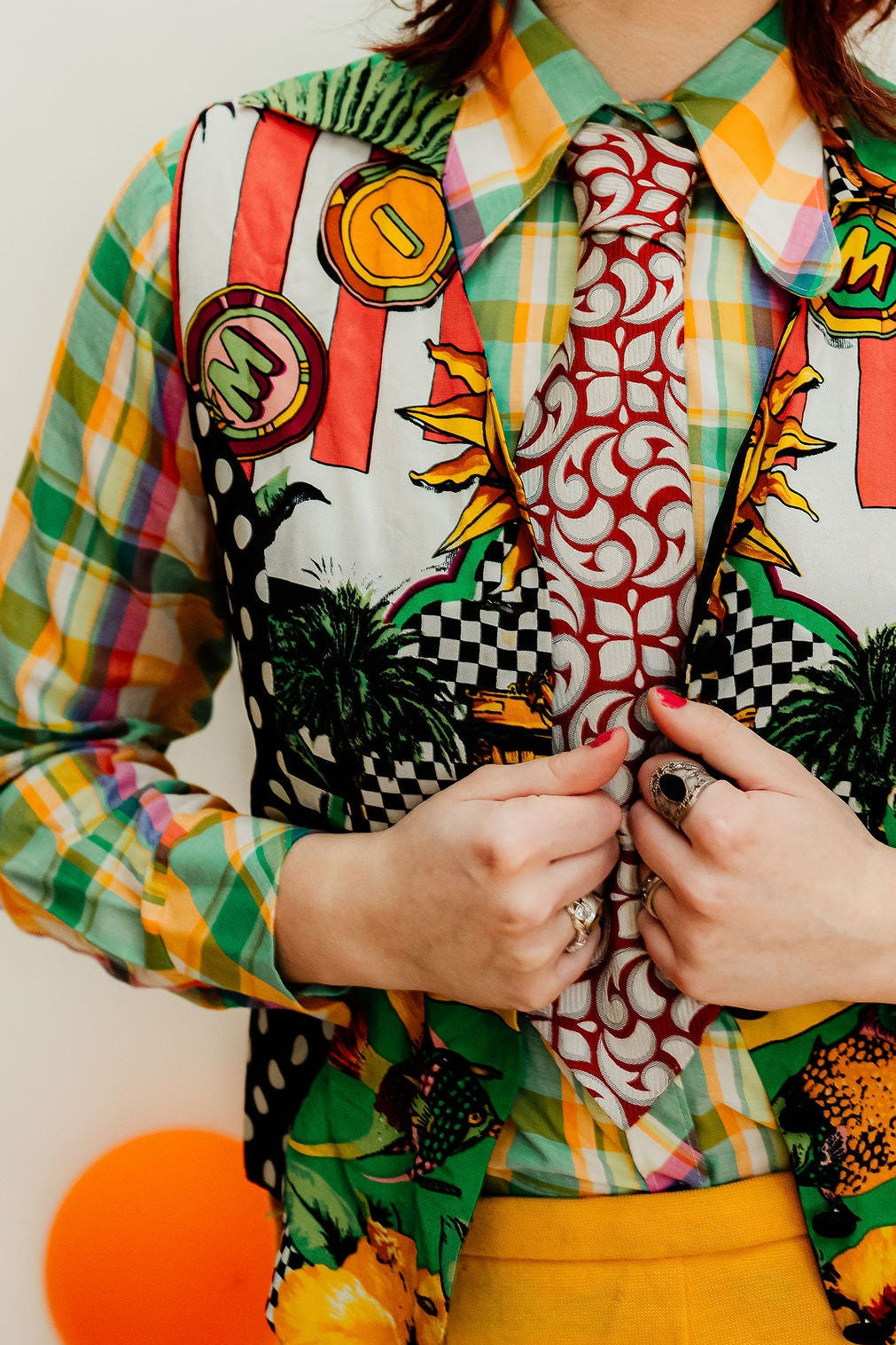 Vintage 80s Black and White Novelty Print Waistcoat Top
