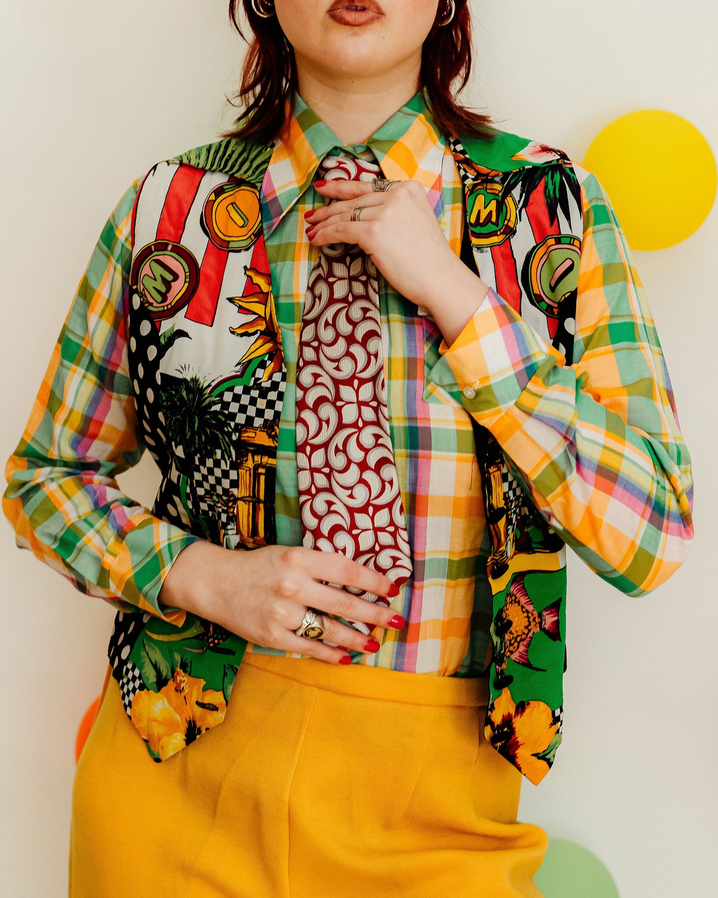 Vintage 80s Black and White Novelty Print Waistcoat Top