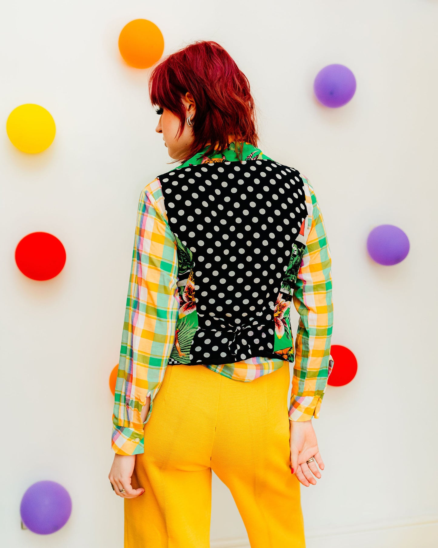 Vintage 80s Black and White Novelty Print Waistcoat Top