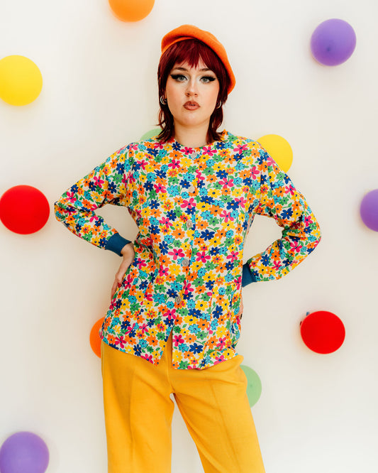 Vintage 80s Rainbow Daisy Print Shirt