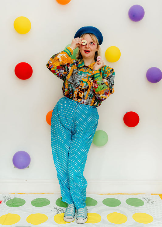 Vintage 80s Blue Polka Dot Trousers