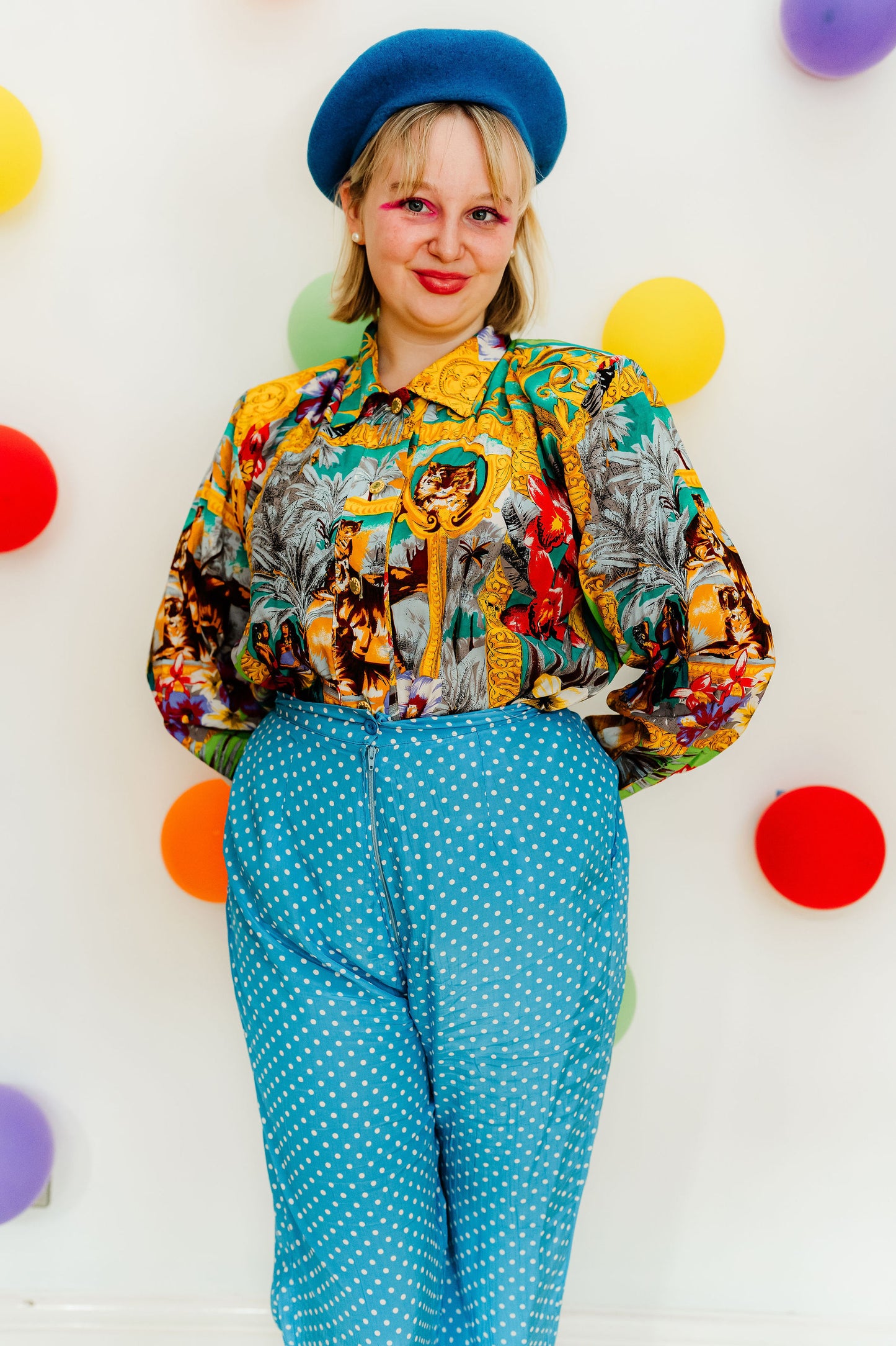 Vintage 80s Blue Polka Dot Trousers