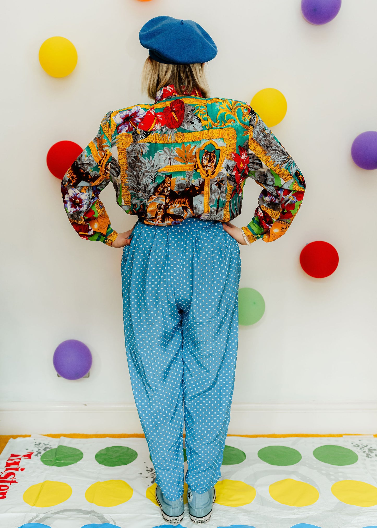 Vintage 80s Blue Polka Dot Trousers