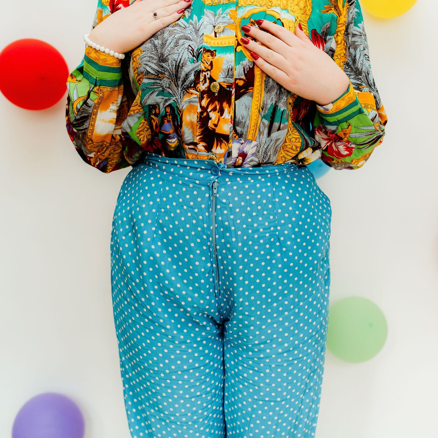 Vintage 80s Blue Polka Dot Trousers