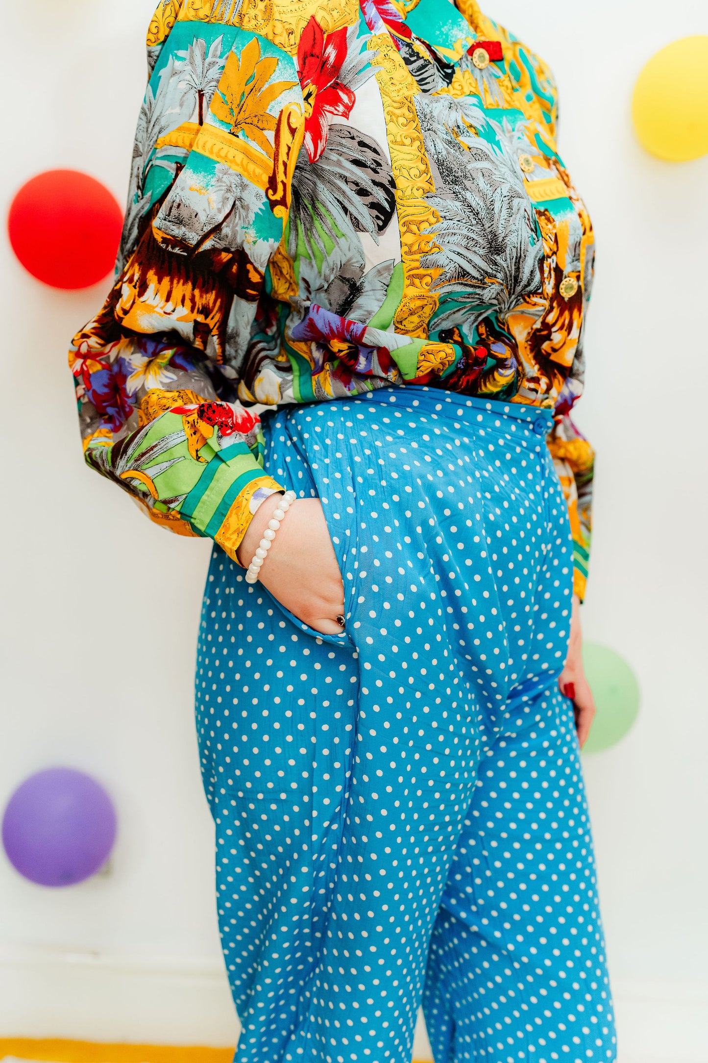 Vintage 80s Blue Polka Dot Trousers