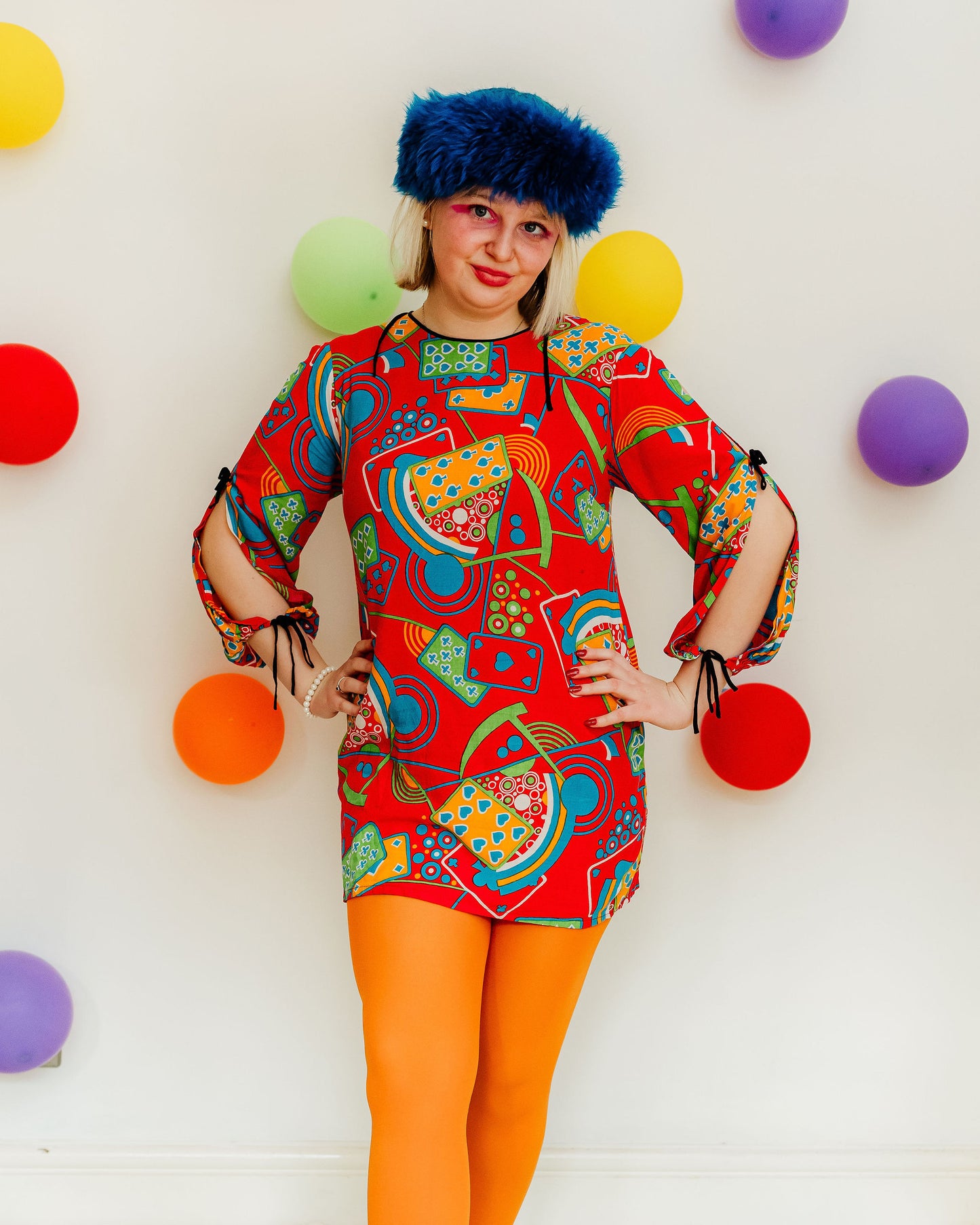 Vintage 70s Red Playing Card Novelty Tunic Micro Mini Dress