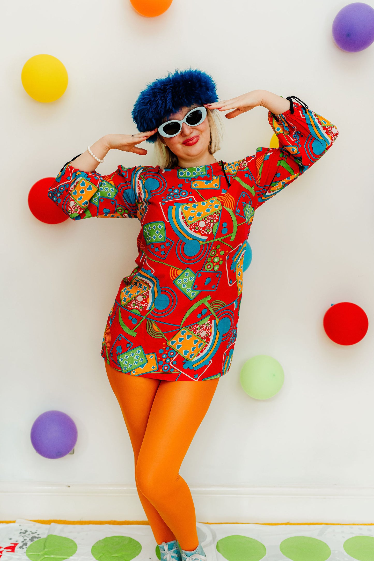 Vintage 70s Red Playing Card Novelty Tunic Micro Mini Dress