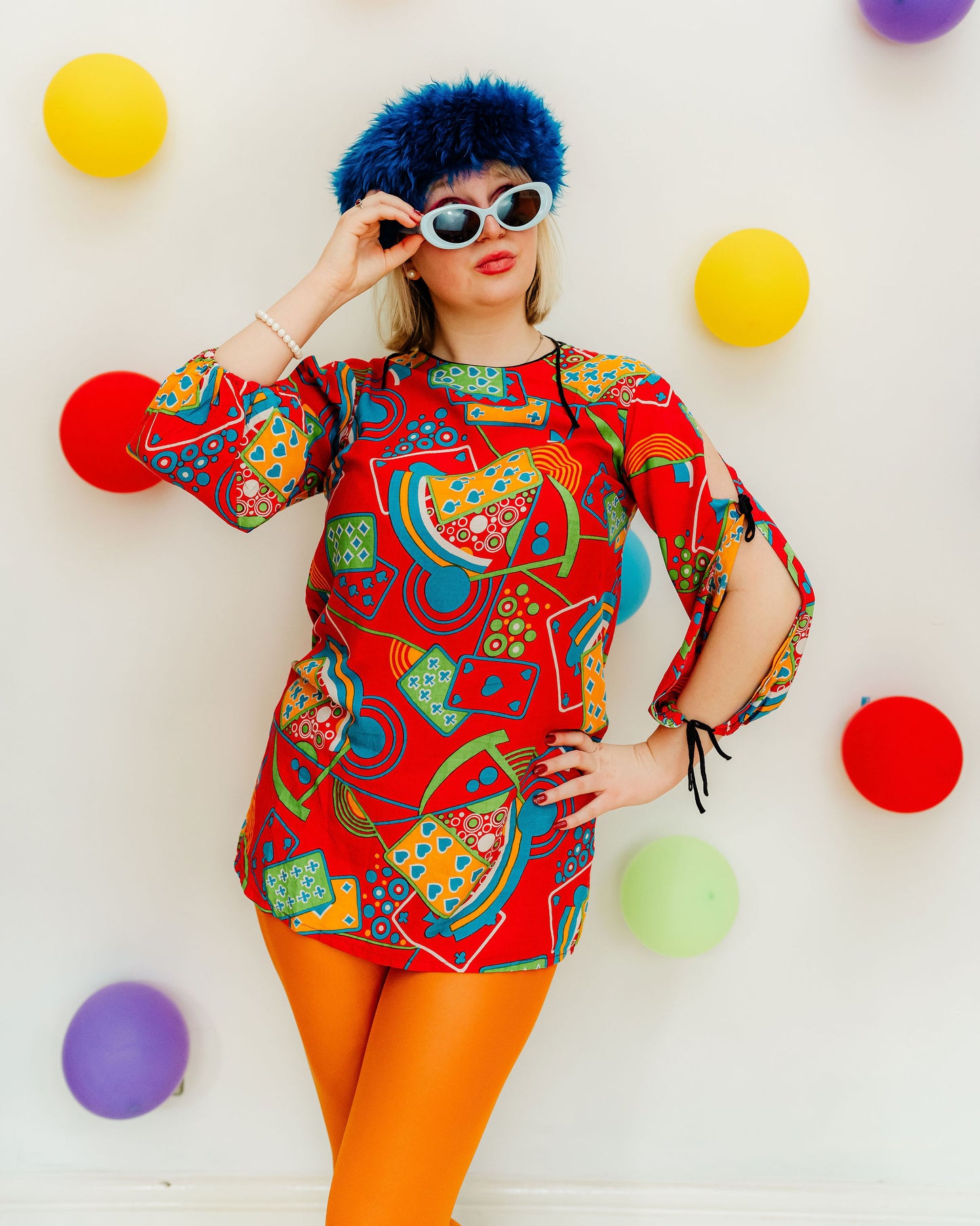 Vintage 70s Red Playing Card Novelty Tunic Micro Mini Dress