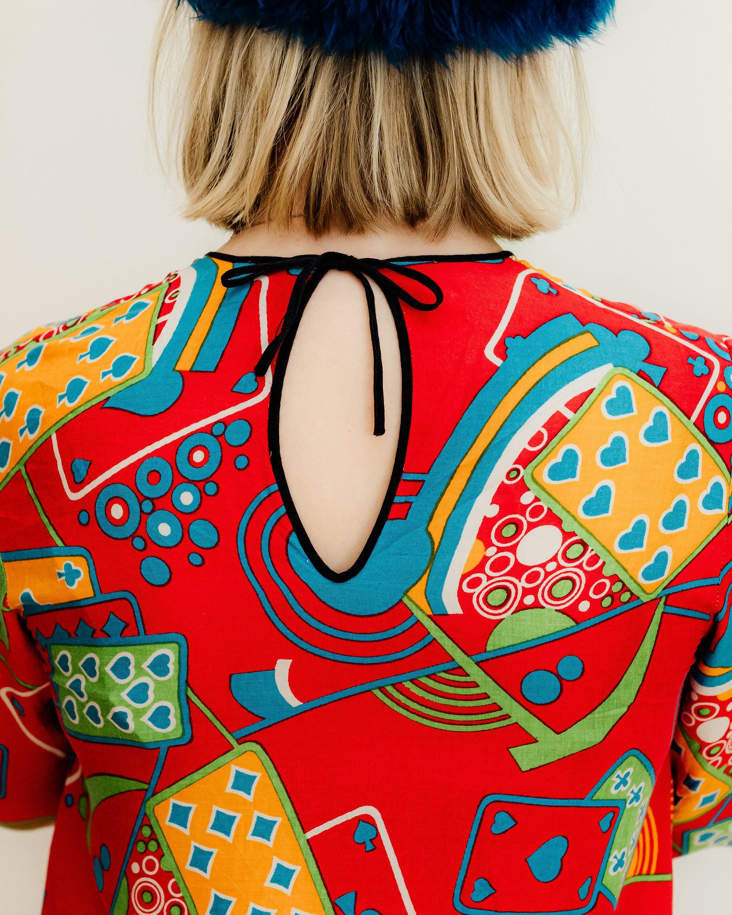 Vintage 70s Red Playing Card Novelty Tunic Micro Mini Dress