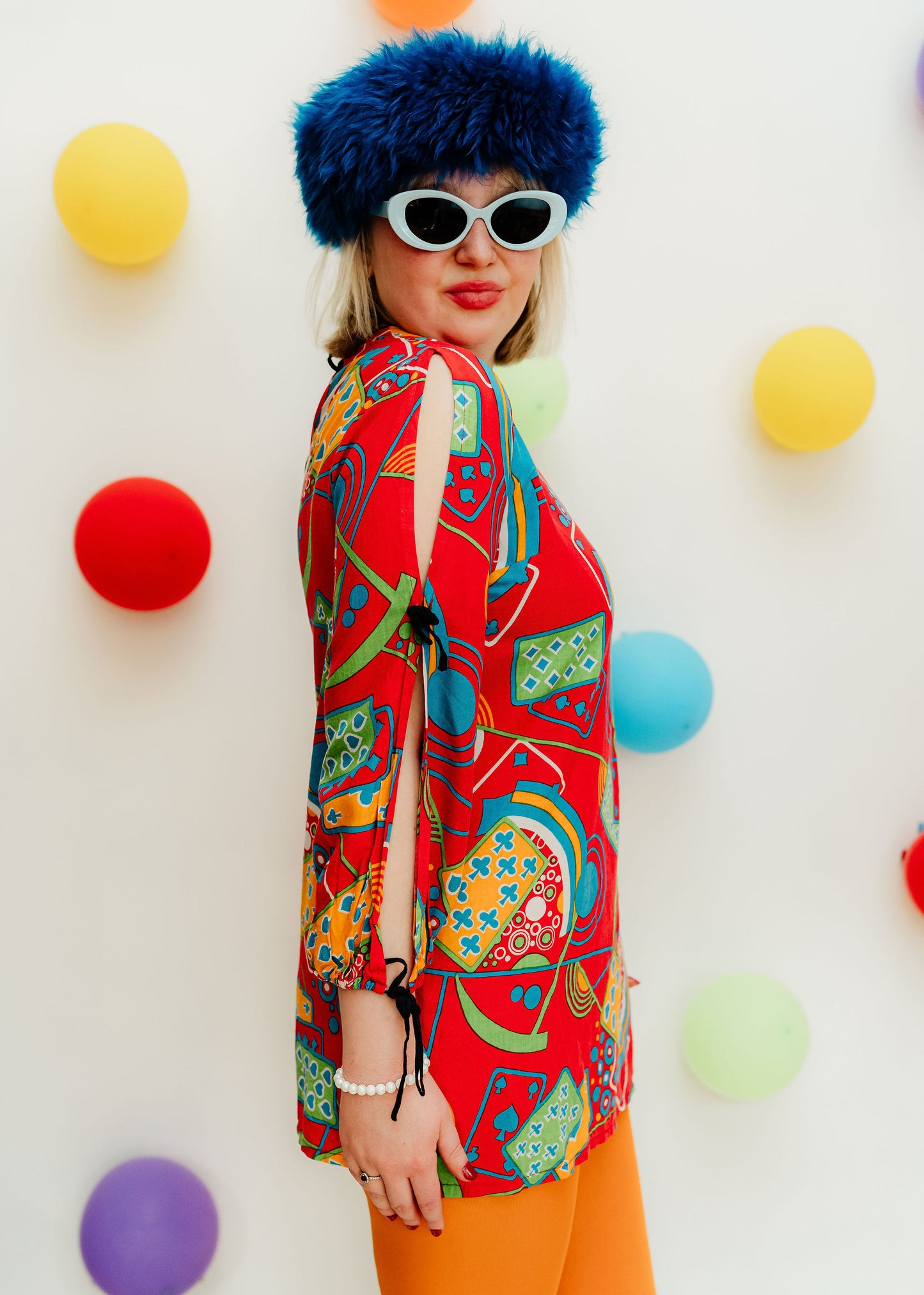 Vintage 70s Red Playing Card Novelty Tunic Micro Mini Dress