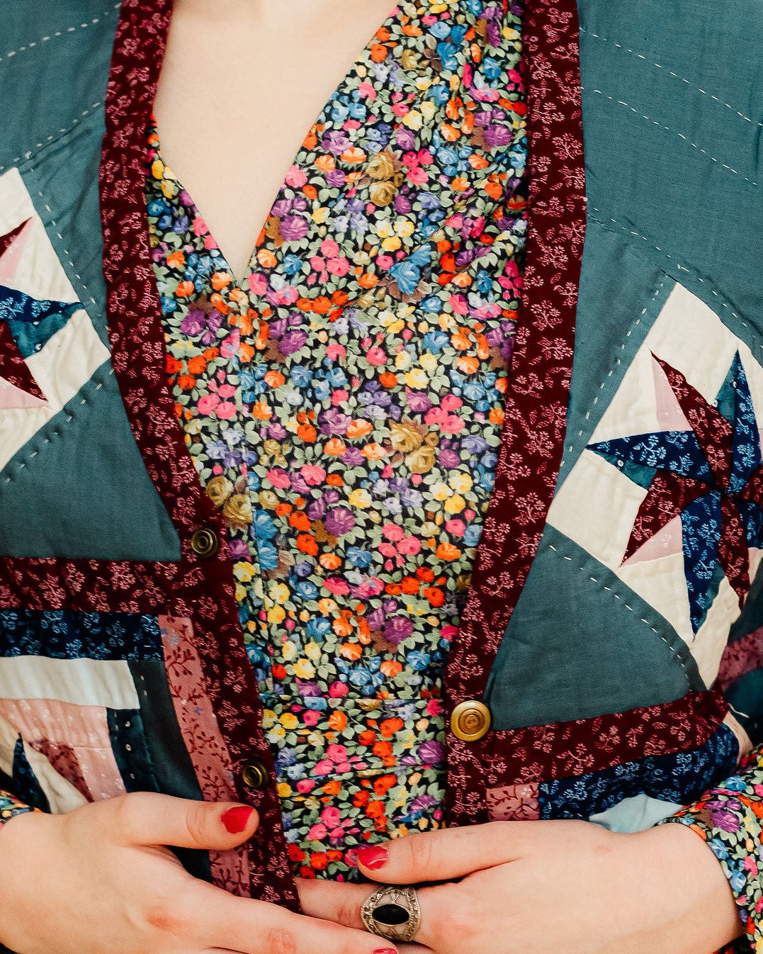 Vintage 70s Colourful Delicate Floral Midi Dress