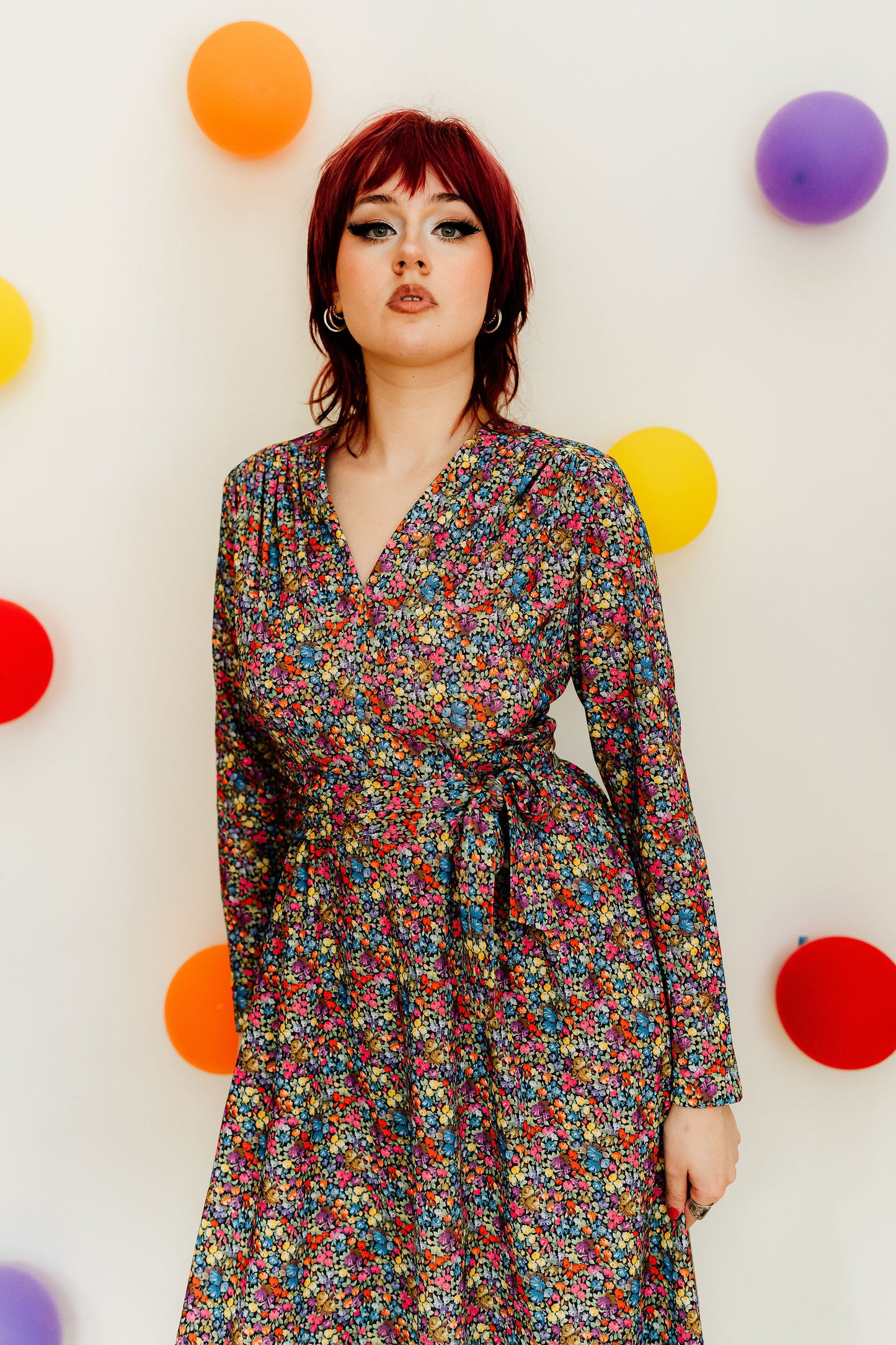 Vintage 70s Colourful Delicate Floral Midi Dress