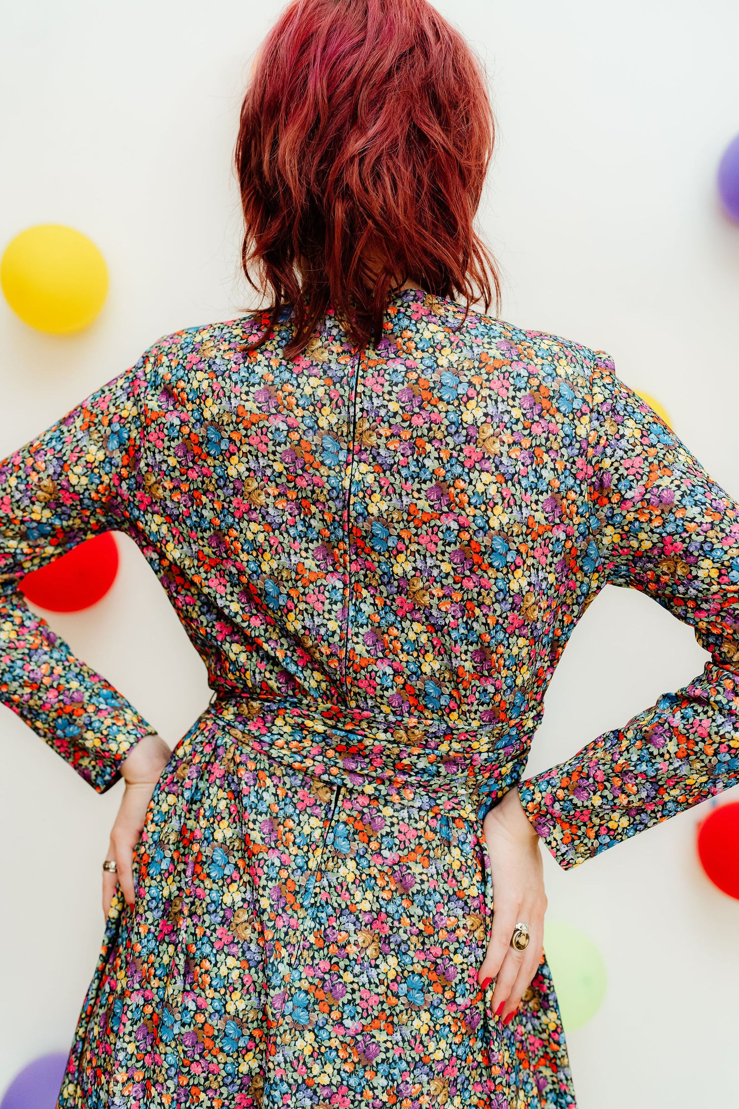 Vintage 70s Colourful Delicate Floral Midi Dress