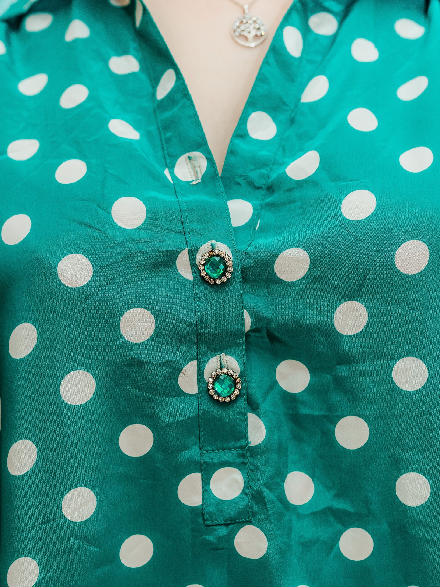 Vintage 80s Turquoise Spotty Shirt Dress