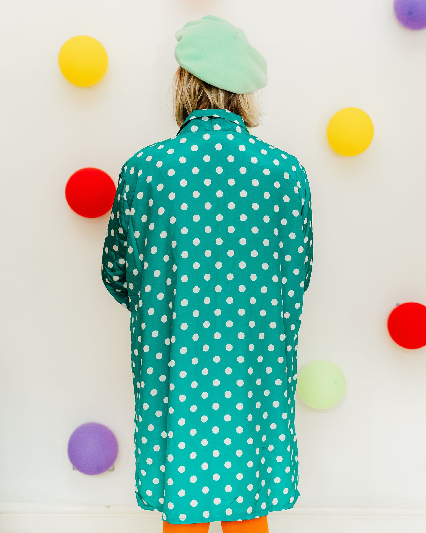 Vintage 80s Turquoise Spotty Shirt Dress