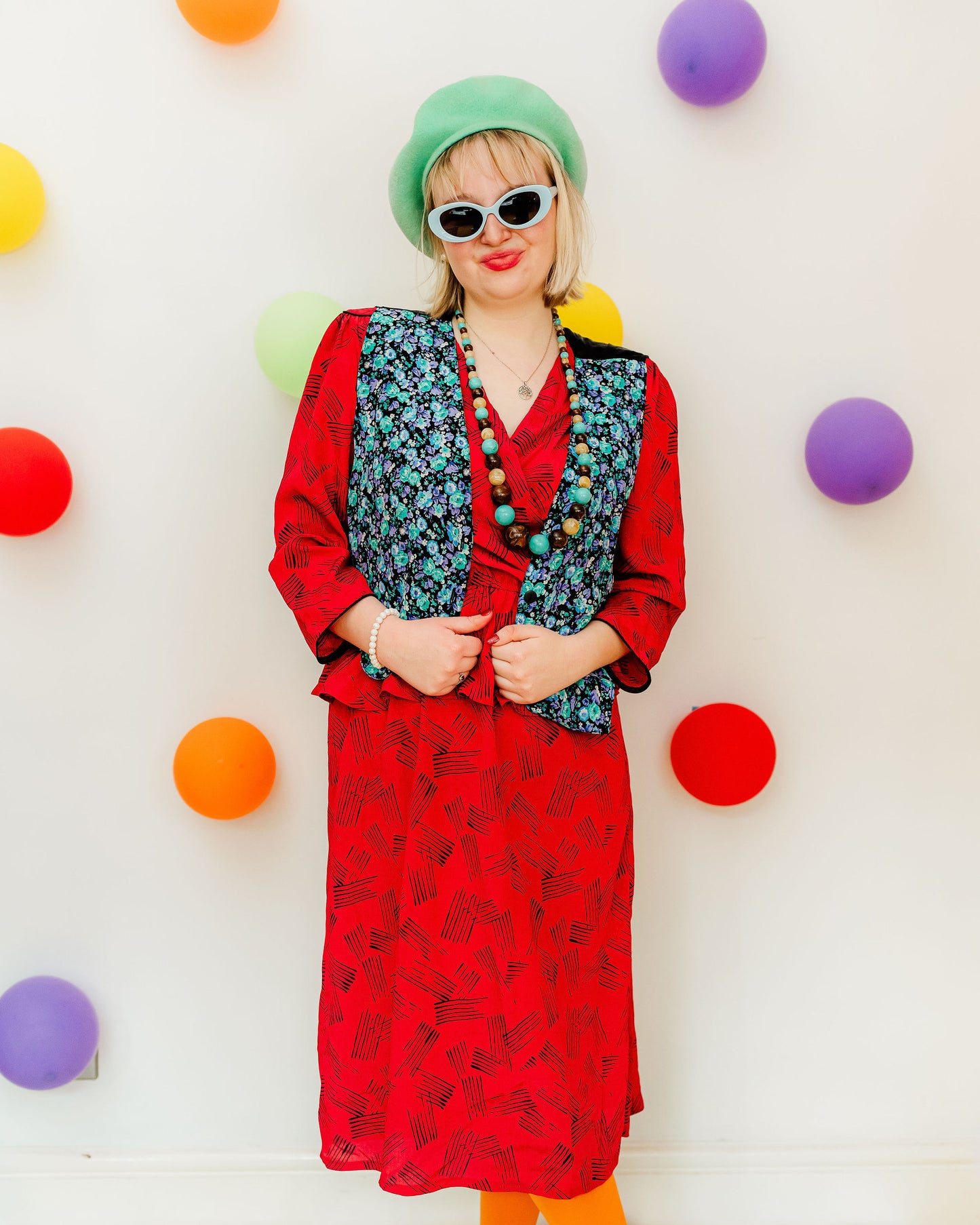 Vintage 80s Blue Floral Waistcoat