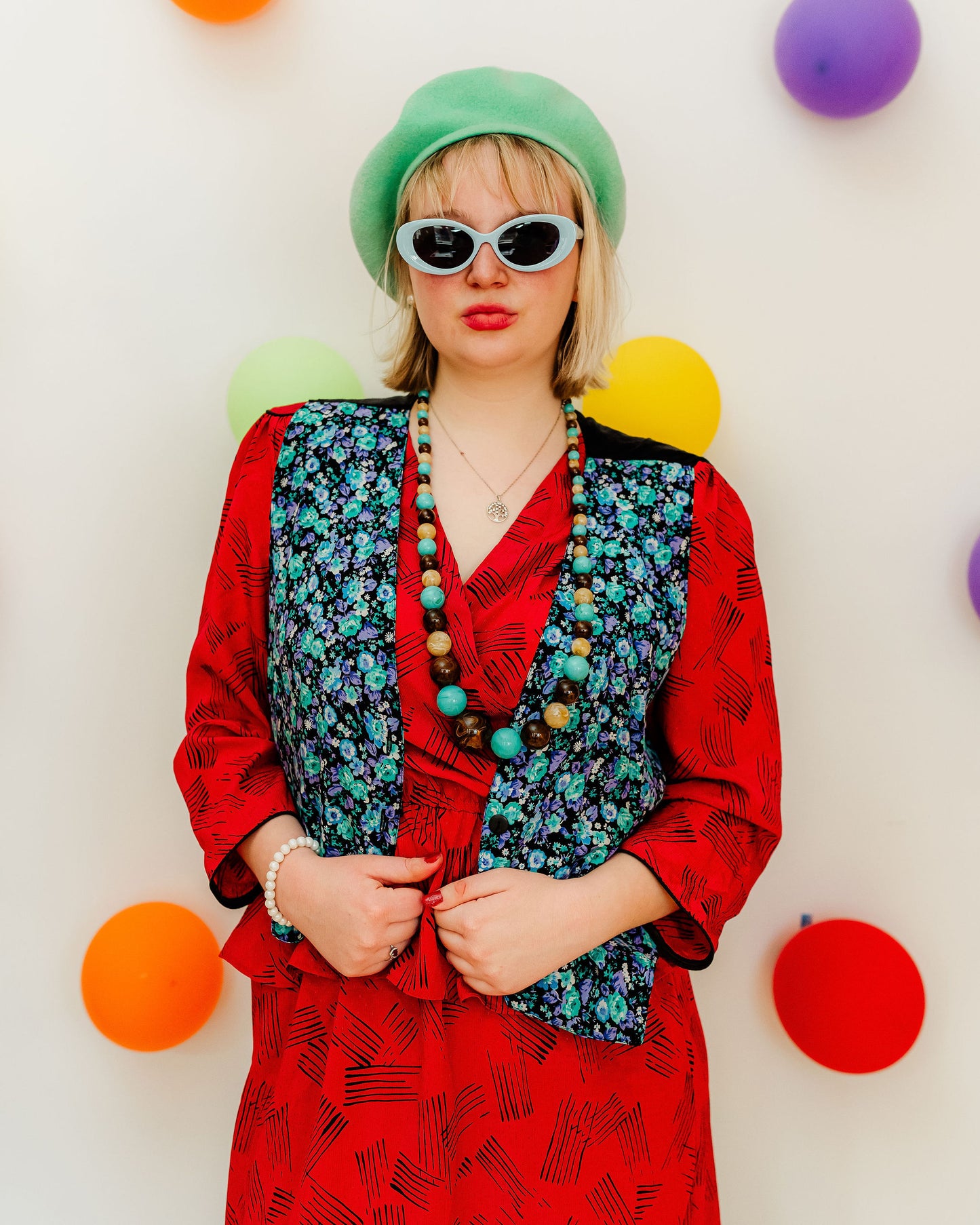 Vintage 80s Blue Floral Waistcoat