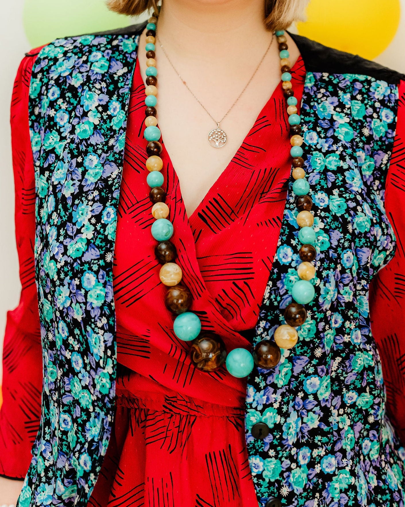 Vintage 80s Blue Floral Waistcoat